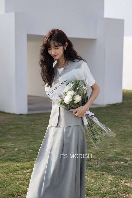 goods in stock! New year in early spring! [es modish] V-neck single breasted Vest + slim skirt suit set1504# jhy