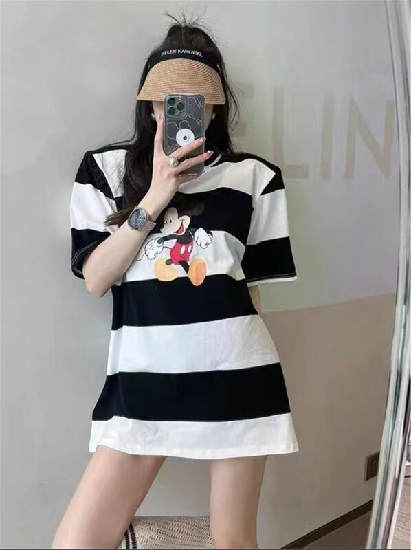 [miss sunflower] Mickey print stripe short sleeve T-shirt 3371# ozq