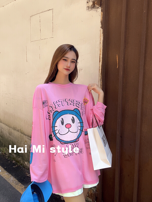 [Haimi] Korean loose jingle cat letter printed sunscreen shirt 1812# WTT