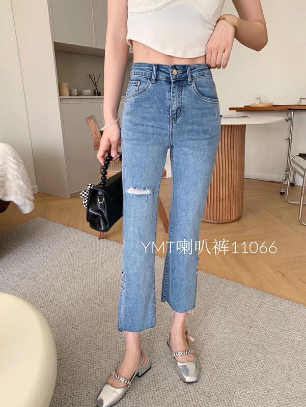【YMT】帶閃鑽開叉嗽叭牛仔褲  11066#  CLS