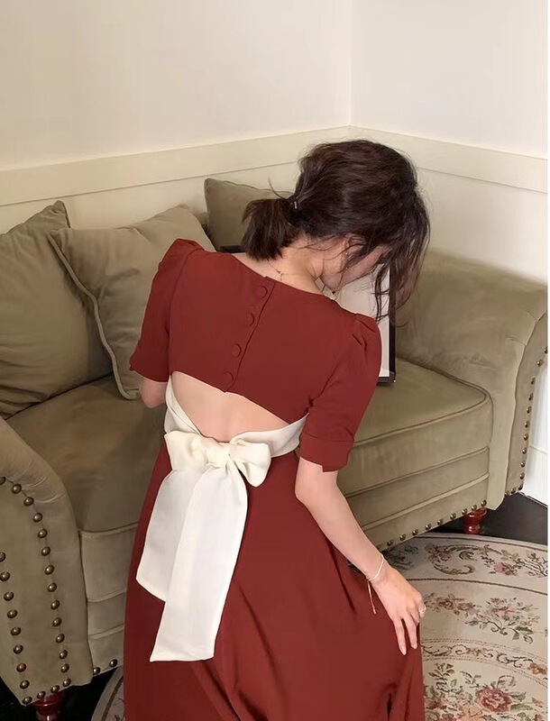 New in early summer! [u.me] Vintage elegant waist strap dress 37010# hjy