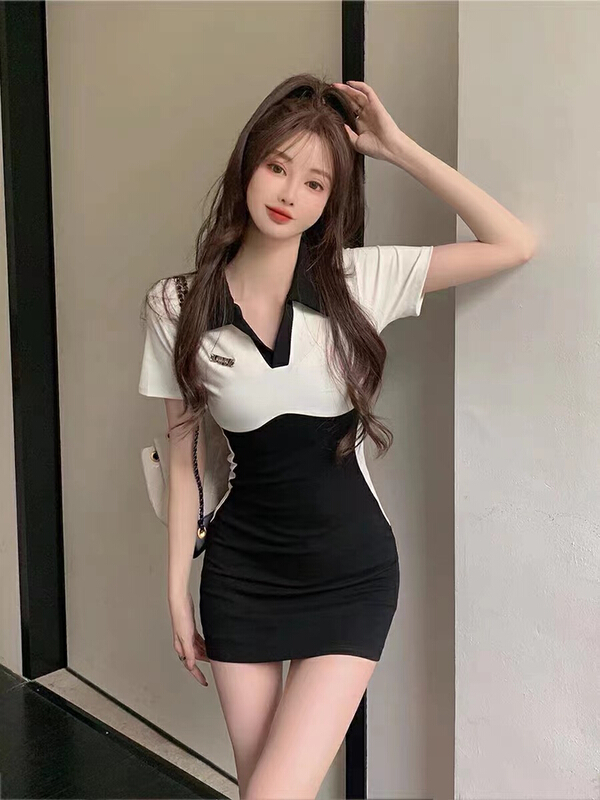 New in early summer! [Hello] OEM accessories contrast color slim dress ys6303# lwy