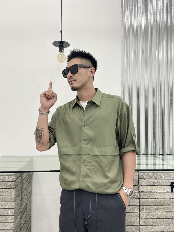 [Binli] simple solid color versatile label shirt l083# ZZL