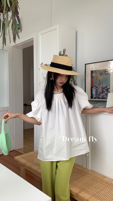 New in early summer! [dream fly] crew neck design off shoulder shirt 61156# XJ