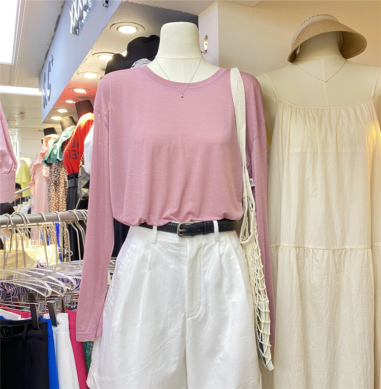 [cepar] Korean casual solid color sunscreen long sleeve T-shirt 7153# hjy