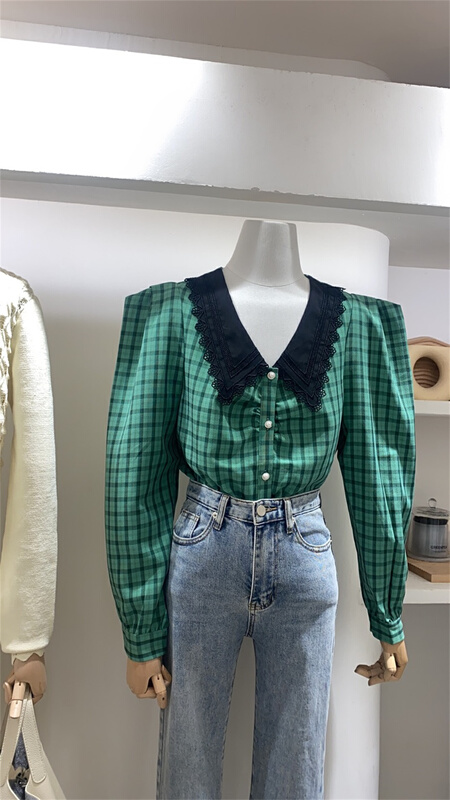 goods in stock! New year in early spring! [object reaction] fashion check V-neck shirt j109-22a17# FF