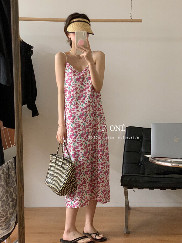 [f one] sweet little fresh V-neck suspender dress 52050# WPL