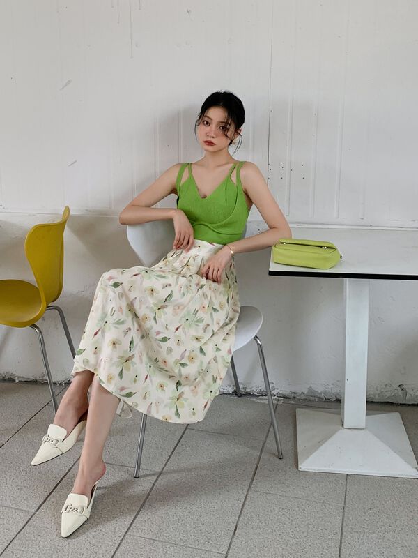 New in early summer! [Hanna Hanna] temperament commuter pleated print skirt 3106# XJ