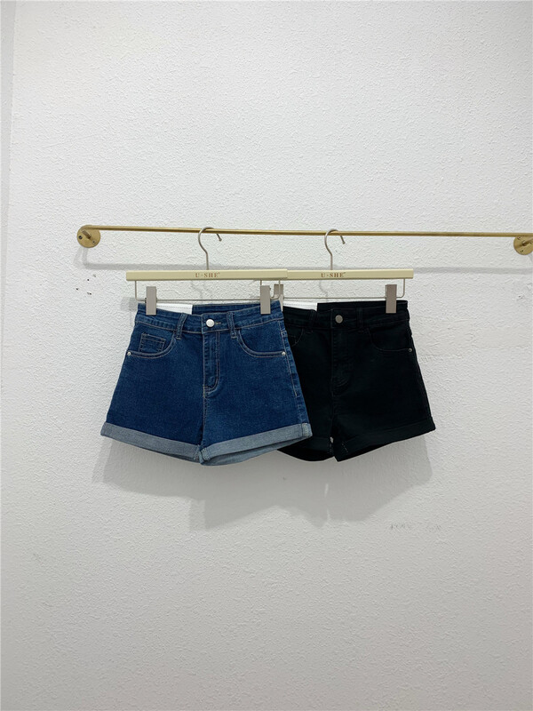 [u.she] Korean folded design casual denim shorts 98067# cqw