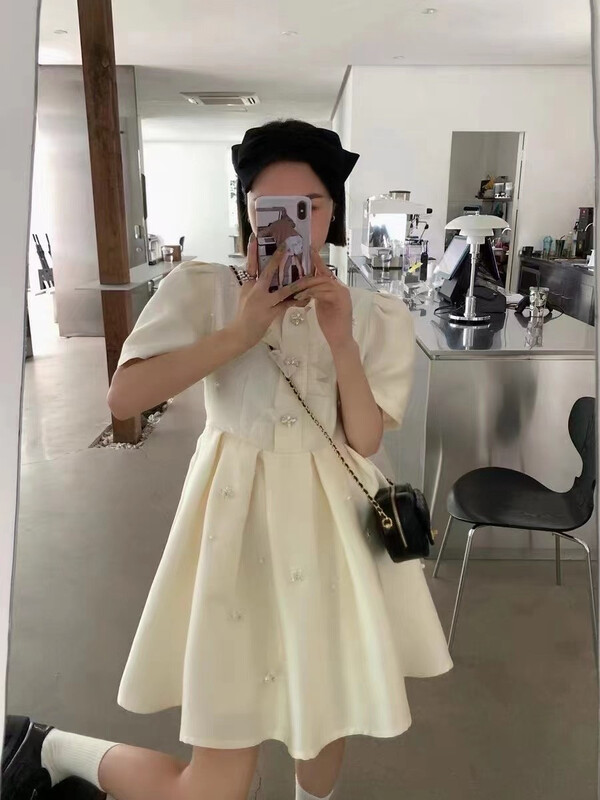 goods in stock! New in early summer! [yipinhan] xiaoxiangfeng nail bead waist thin dress 8912# PCZ