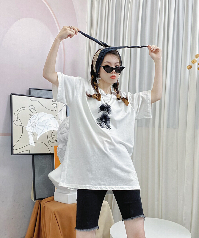 New in early summer! [twins] simple embroidery and versatile fashion short sleeve T-shirt (T-shirt only) 3061# hjy