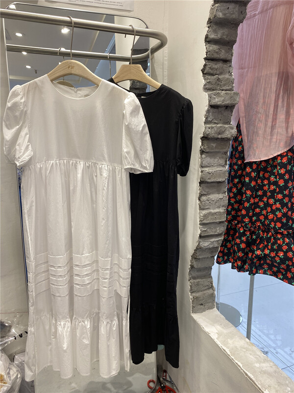 [FW] French lady round neck bubble sleeve loose long skirt dress 3719# WPL