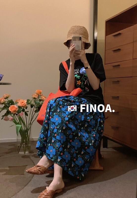 goods in stock! New in early summer! [finoa] Korean floral elastic elastic waist skirt 10402# CLS