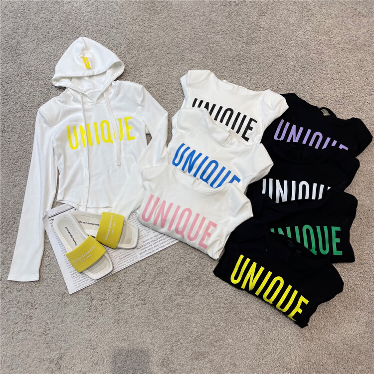 goods in stock! [N9] Korean hooded letter long sleeve T-shirt (without matching) 22-091# zyh
