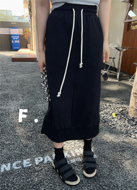 【F】 Elastic waist versatile side zipper casual medium length skirt 6058# zxx