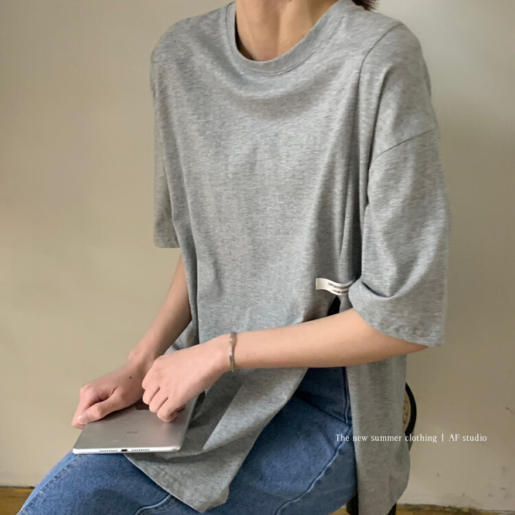 [AF] crew neck label side slit short sleeve T-shirt t90120# XYY