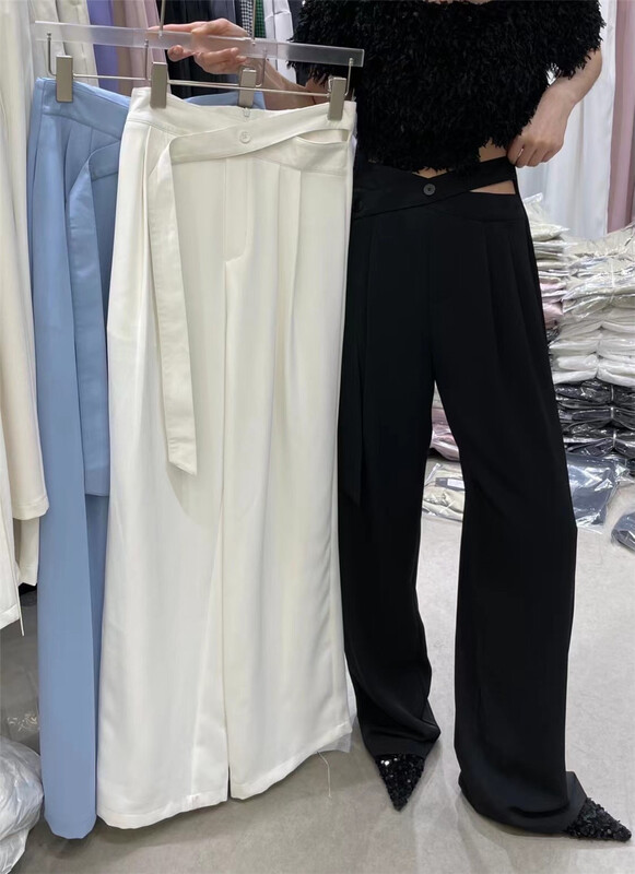 goods in stock! [naisha beard] Korean style simple straight tube irregular buckle casual pants ys2-6110# CLS