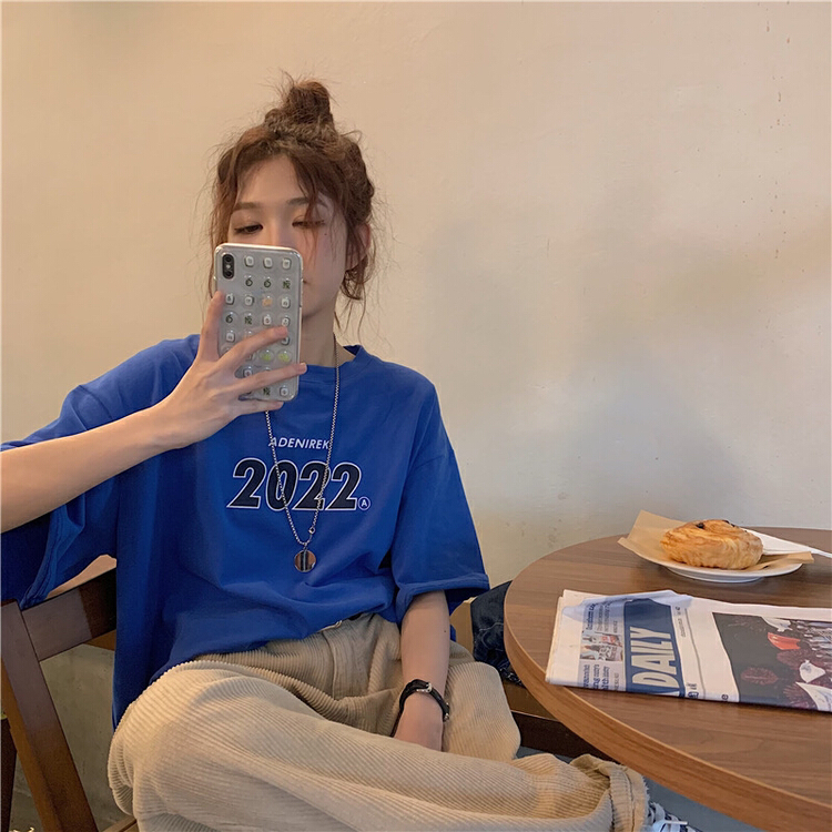 New year in early spring! [timely rain] Korean style ins loose cotton simple letter short sleeve T-shirt 54159# WPL
