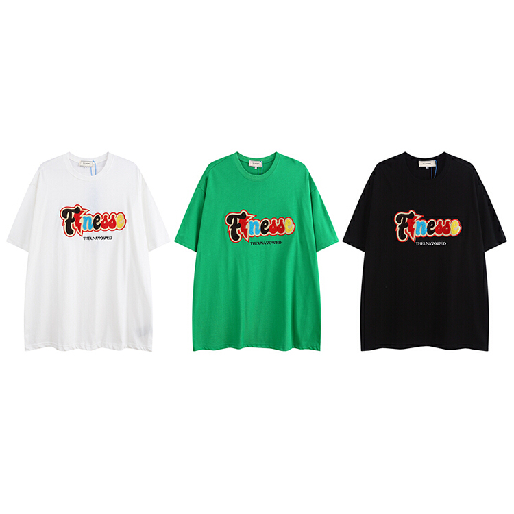 [the unaved] men's and women's personalized letter flocking short sleeve T-shirt 2523# ZZL