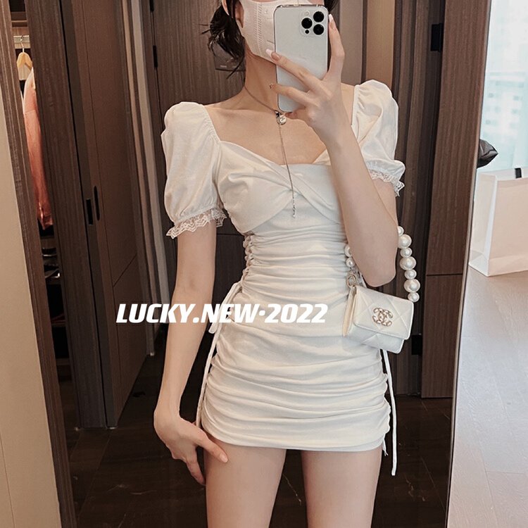 [lucky] sexy bubble sleeves, slim waist, dress 8847# zxx