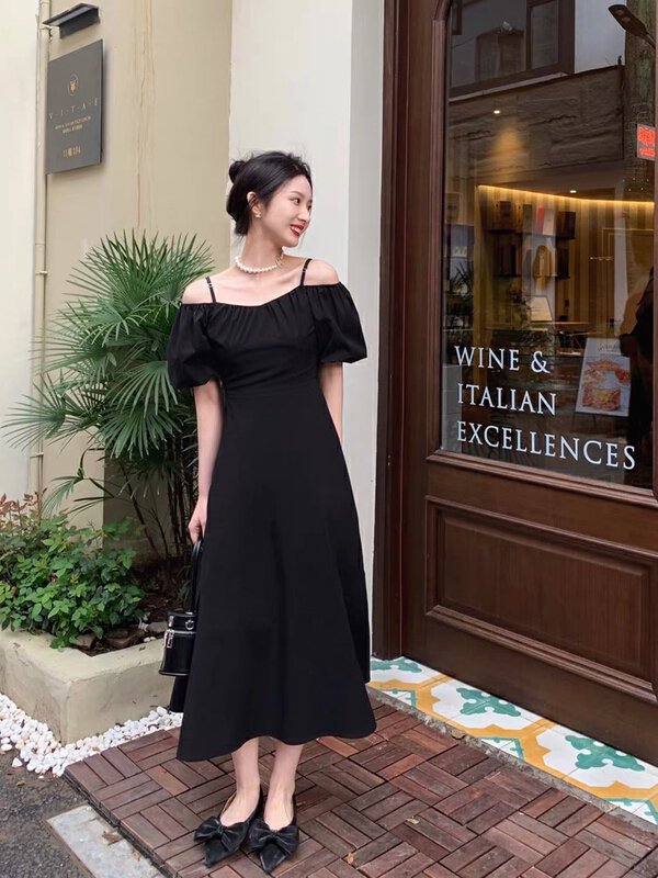 [RM. HH] off shoulder slim one line collar Vintage high-end dress ys5-333# ozq