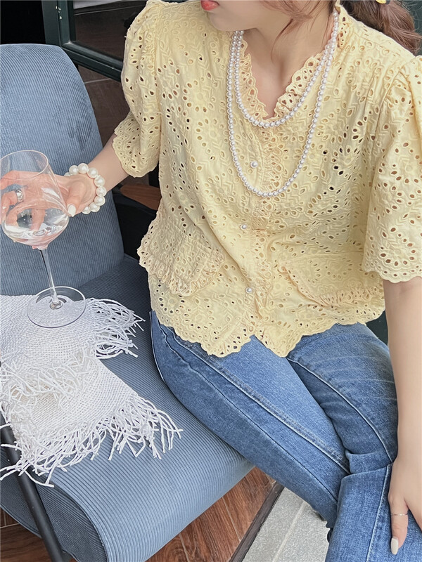 New in early summer! [AA studio] French V-neck single breasted design small shirt 5655# WPL