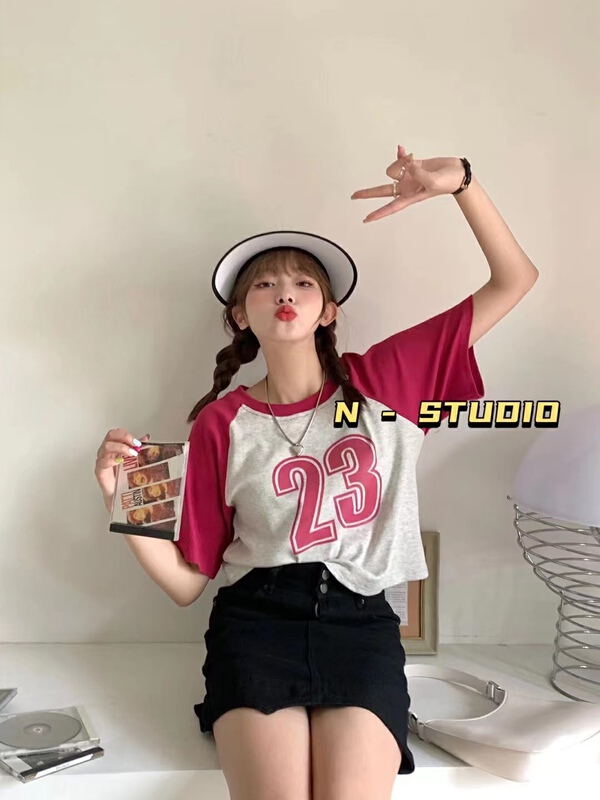 【N】 Korean alphabet printed short sleeve T-shirt 0806# WTT