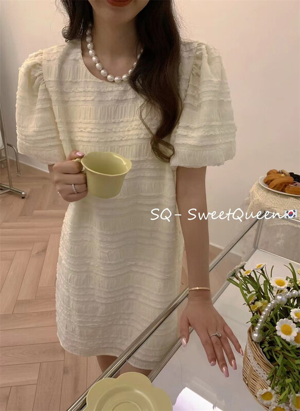 [sq] Korean round neck bubble sleeve temperament dress 3376\zxx