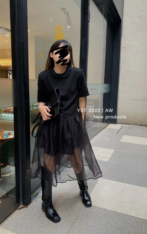 [YST] Korean stitched gauze slim dress 10184# XJ