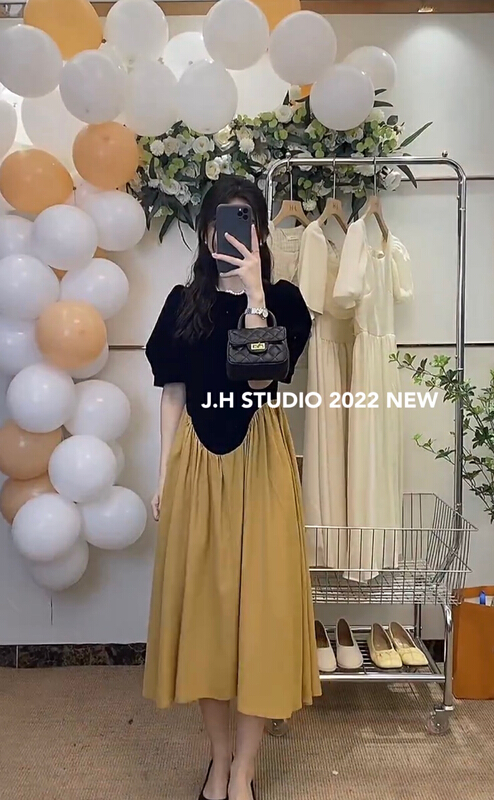 New in early summer! [JH] net red fake two pieces of Lantern Sleeve stitched contrast dress (only dresses) 41306# PCZ