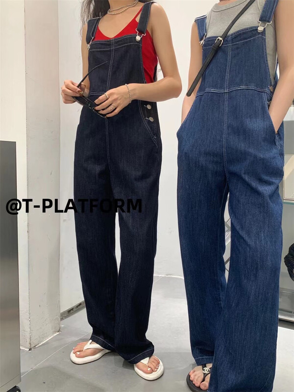 goods in stock! New in early summer! [t-platform] Korean versatile straight tube denim suspender v8326# zxx