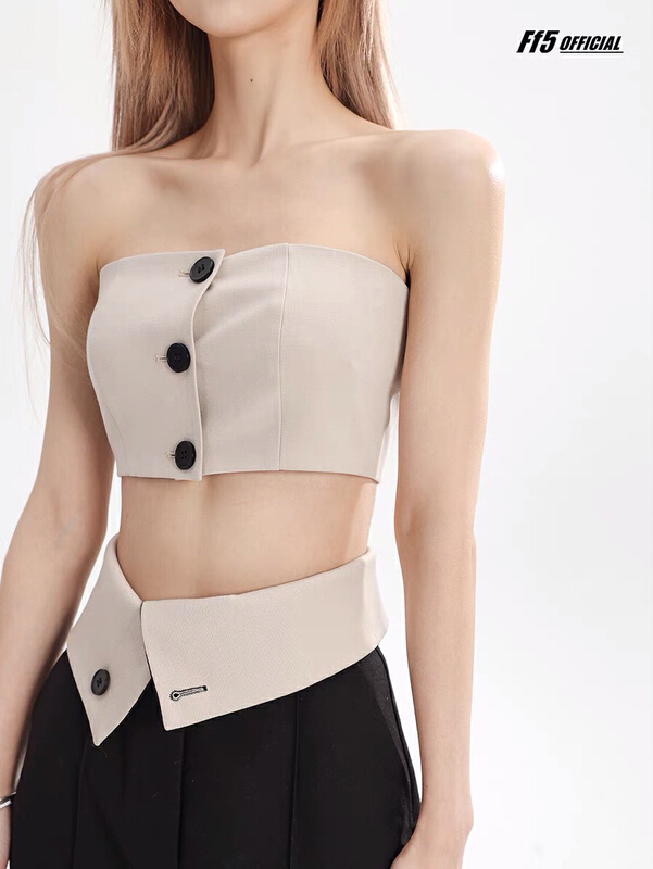 [colorfui] fried Street suit button top tank top (with detachable lanyard inside) 6338# cqw