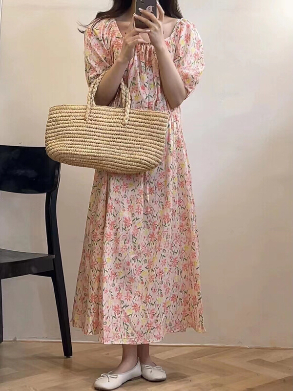 goods in stock! New in early summer! [tototellme] Korean version simple temperament floral dress (with waist rope) 23145# HBx