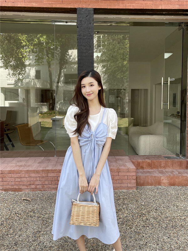 [woo shop] color blocking and crimping short sleeve dress 32889# WPL