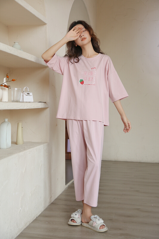 [CXU] Korean loose short sleeve T-shirt + Capri pants casual pants set 7621# ZZL