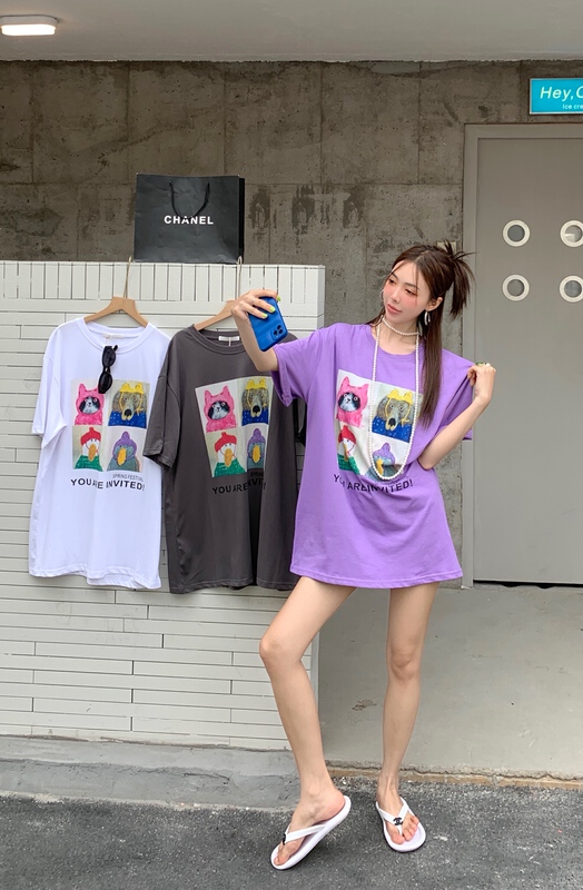 New in early summer! [our] Korean print loose short sleeve T-shirt 8881# LSW