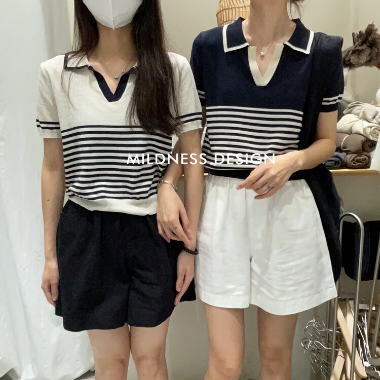 [mildness] color blocking stripe versatile T-shirt 7260# zjy