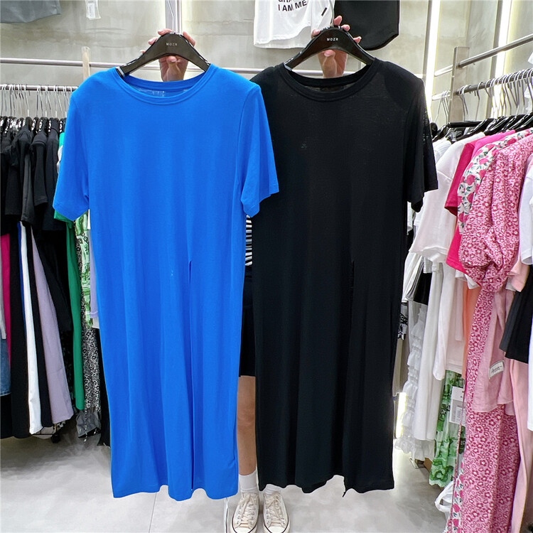 [mozr] simple loose slit dress 22097# XYJ