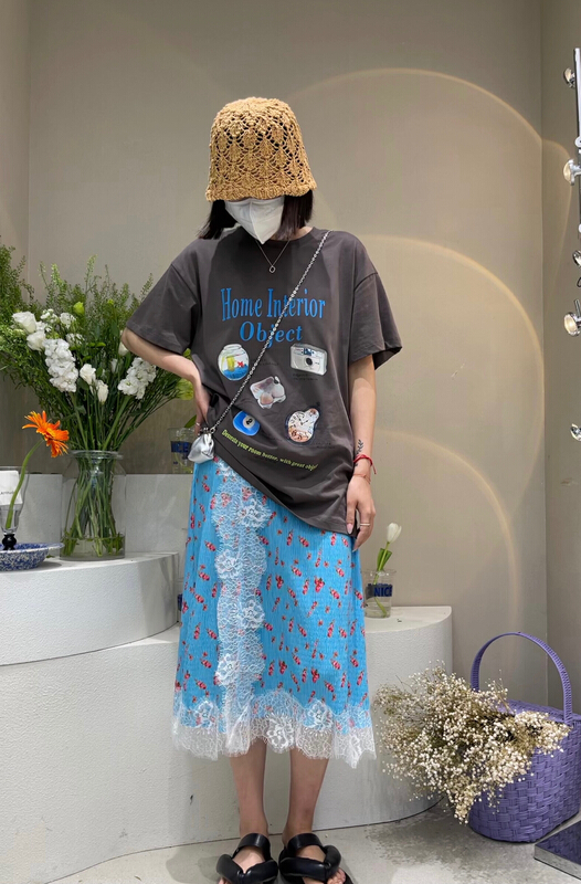 [attitude] Floral Lace patchwork skirt aq4435# ozq