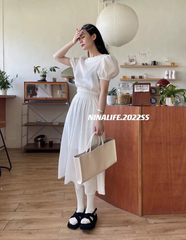 [Nina life] minimalist blouse + loose fitting skirt set 3995# zxl