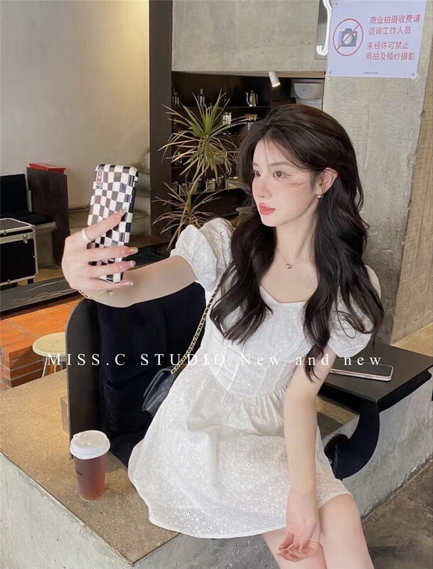 [miss.c studio] Korean style square neck bubble sleeve temperament dress 3088\zxx
