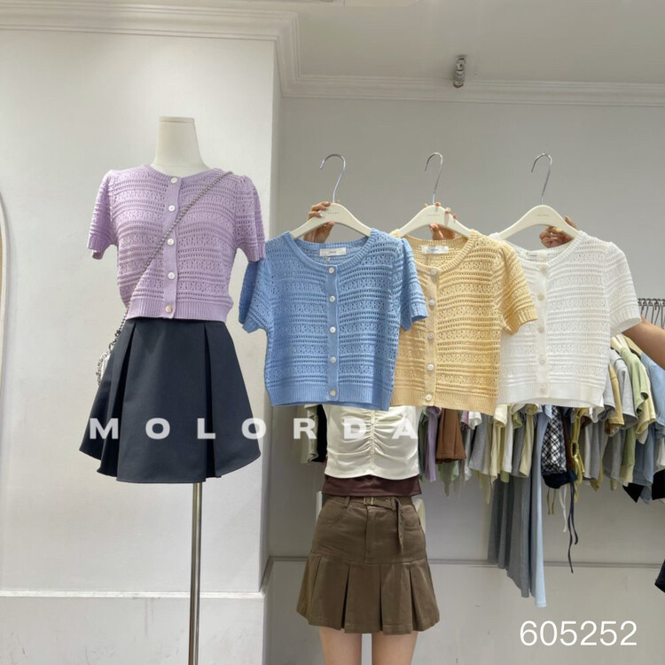 [morada] Korean hollow out solid color knitted cardigan 605252# XYY