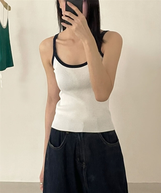 New in early summer! [clean space] fashionable temperament, color contrast edge, comfortable outer vest / suspender 31709a# CLS
