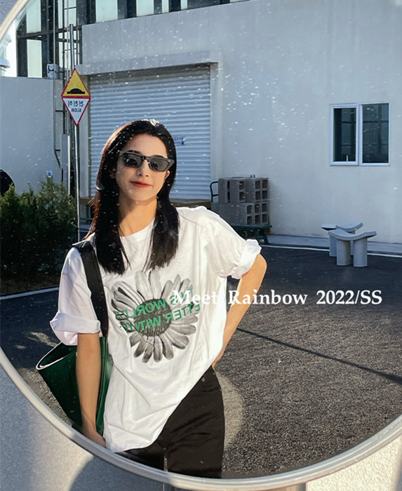 [Meet Rainbow] Korean chrysanthemum print short sleeve T-shirt 28635# LSL