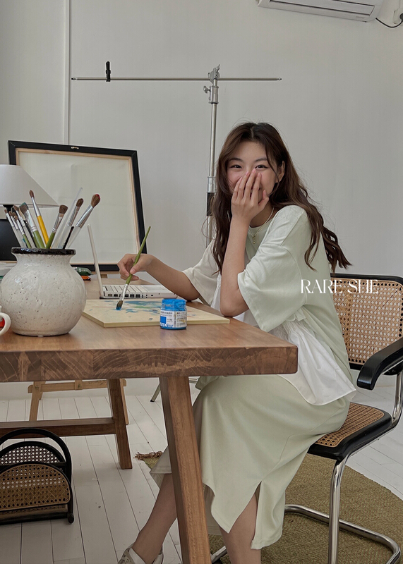 [rare she] Korean mosaic Ruffle loose dress 5069# LSW