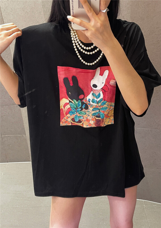 [C.Y] loose rabbit print short sleeve T-shirt 3379# XJ