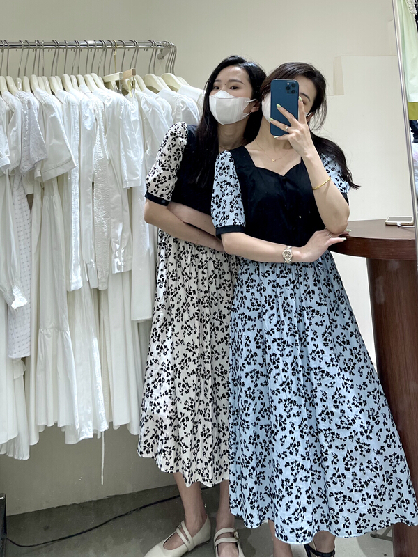 New in early summer! [from. V] color blocking floral lady dress 7916-2# L
