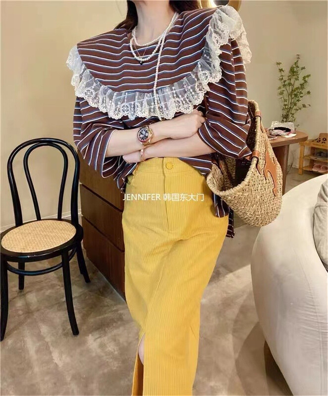 [rich] stripe color blocking comfortable short sleeve T-shirt 77797# hyy