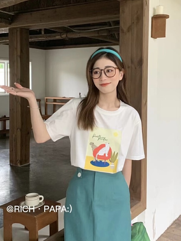 [rich Papa] Korean versatile ins funny printed short sleeve T-shirt t291# zxx