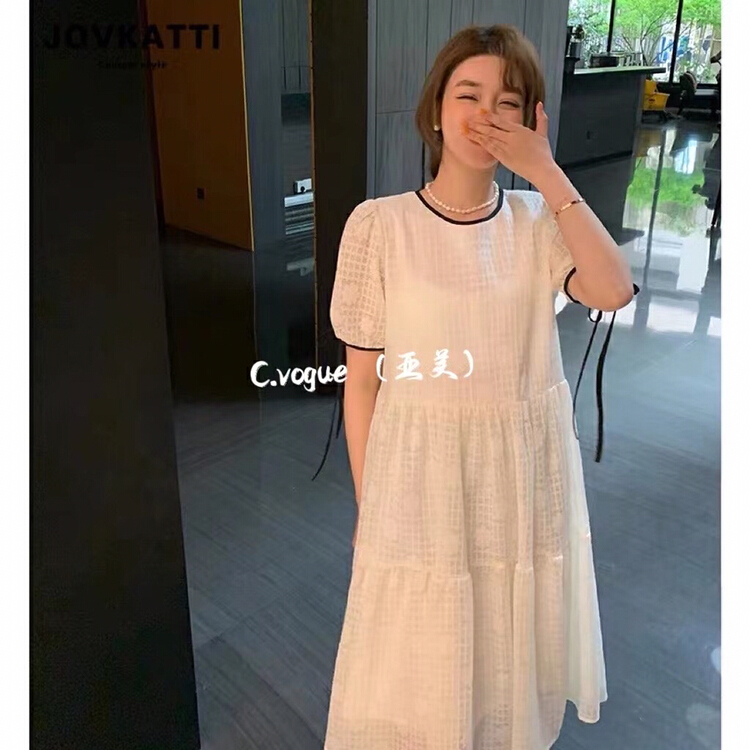 [c.vogue] Korean soft loose contrast lace up dress 28090# PCZ